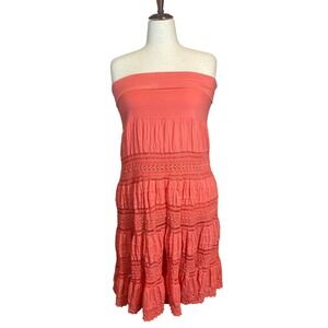 Crochet lace Dress Coral Tube Top Strapless Tiered Cotton XL